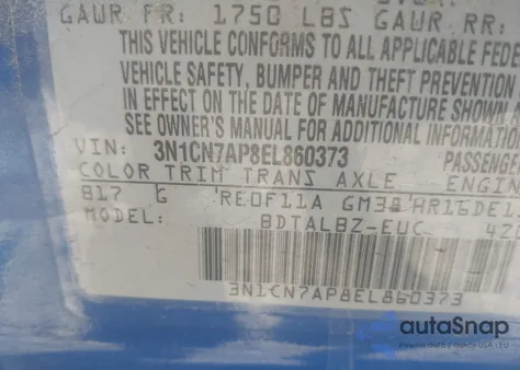 2014 Nissan Versa 1.6 Sv из США, поврежденный, VIN 3N1CN7AP8EL860373